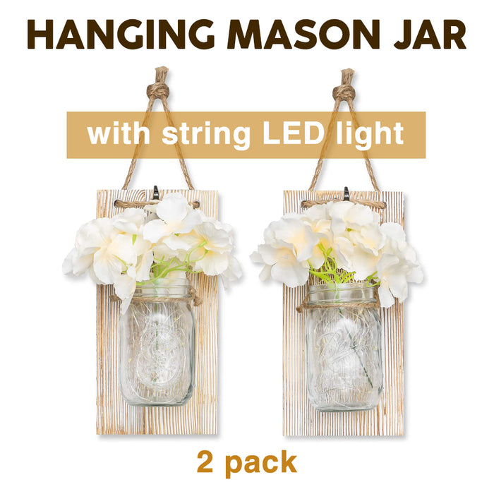 2pk Hanging Mason Jar with LED String Light