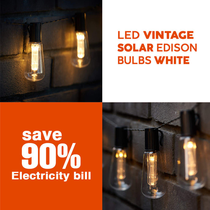 Vintage Solar Powered Edison Bulb Lights - White